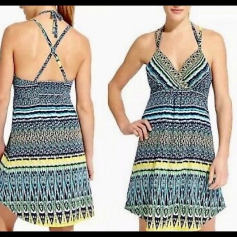 Athleta Marbella Spaghetti Strap Multi Color Sun-Sport‎ Dress w/Padding sz XXS